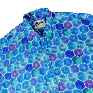 Basil's Mustique Geometric European 100% Linen Shirt Button Breathable XL